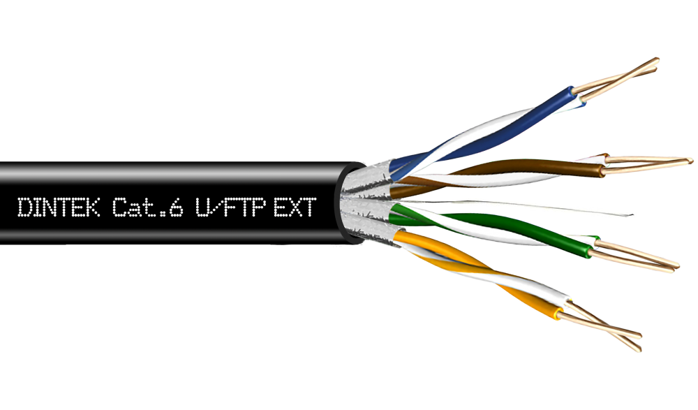 Dintek Cat.6 4Pair FTP Shielded (U/FTP) Outdoor Cable, 23AWG (PE Black) - 305M/reel