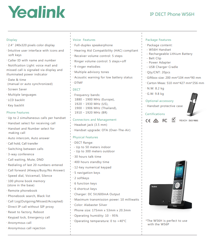 Yealink Wireless DECT Handset W56H