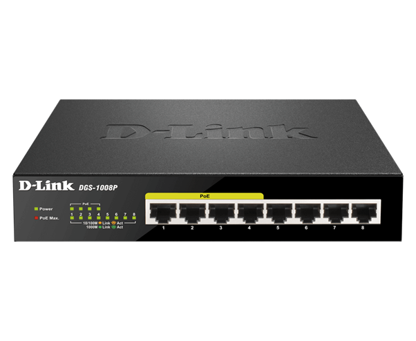 D-Link 8-Port Gigabit PoE Unmanaged Switch (Metal Housing)