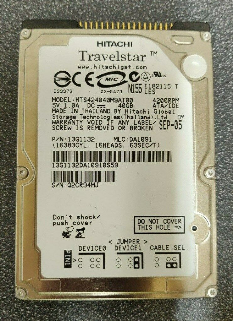 Hitachi TravelStar 40GB 4200RPM 2MB Cache ATA-100 44-Pin 2.5-inch 9.5 MM Laptop Hard Drive