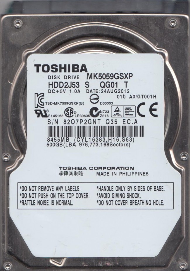 Toshiba 500 GB SATA 2.5″ Donor Hard Drive