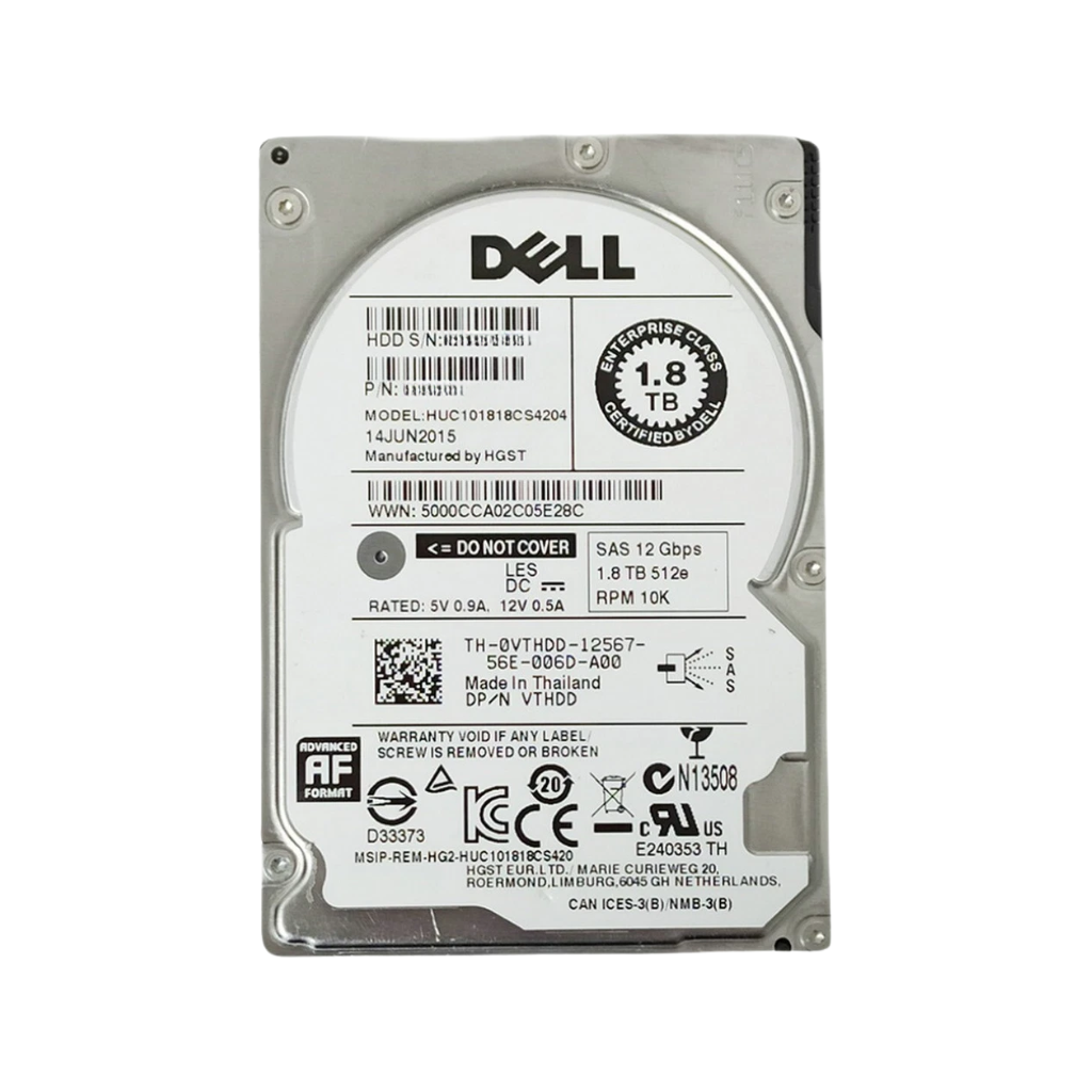 (00J77H) Dell 1.8TB SAS 12 Gb/s 	2.5 inches 10000RPM Server Harddisk