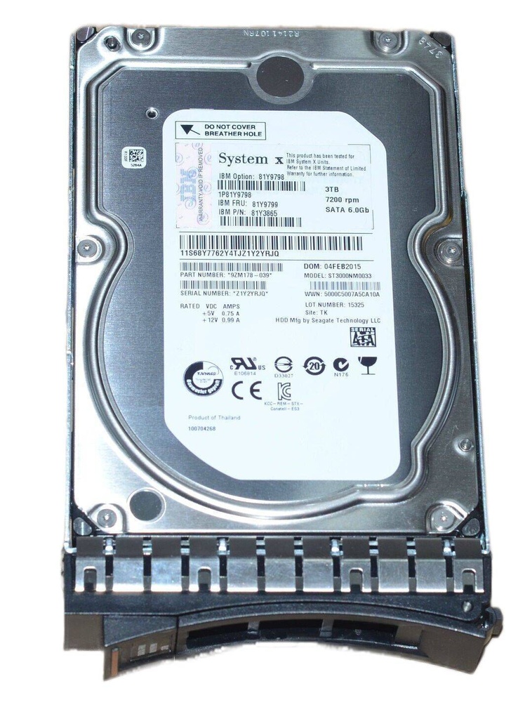 (Refurbished) IBM 3TB 7.2K 6Gb/s SAS 3.5" Hard Drive