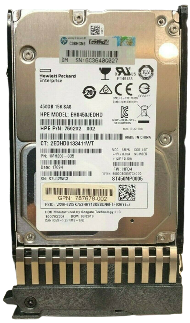 HPE 450GB SAS 12G 15K SFF SC HDD 1mh200-035 787678-002