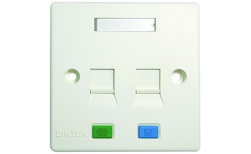 [1303-12010] Dintek 2 Port UK Style Wall Plate With Shutter