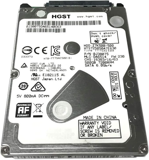 [0XGR4J/0J32835/HTS725050A7E630] HGST 500GB SATA 6Gbps 7200RPM 2.5 Hard Drive