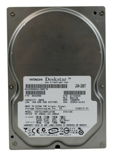 [7K160 0Y30001 / HDS721680PLAT80] Hitachi Deskstar 7K160 0Y30001 / HDS721680PLAT80 80GB 7.2K IDE ATA/100 Hard Drive