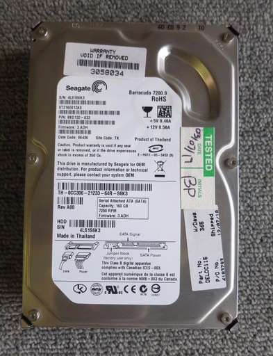 [ST3160812AS/9BD132-033] Seagate BarraCuda 7200.9 160GB 7200 RPM 8MB Cache SATA 3.0Gb/s 3.5" HDD