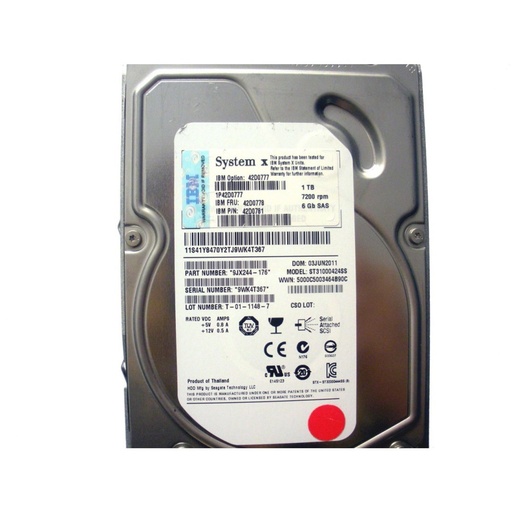 [42D0781] (Refurbished) IBM 1TB 7.2K 6Gb/s SAS 3.5'' Hard Drive