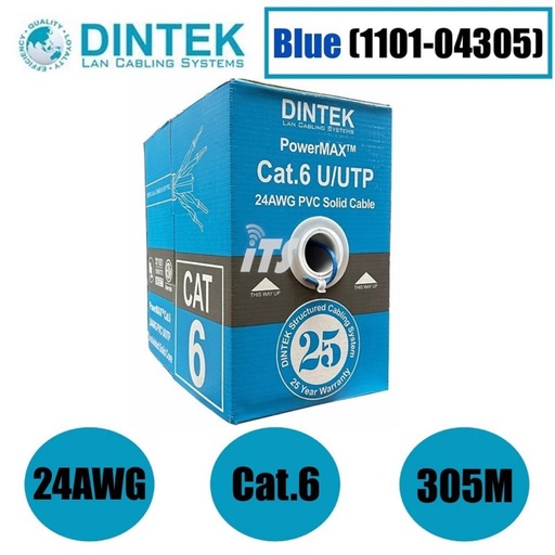 [1101-04305] Dintek PowerMAX 4P Cat.6 U/UTP 24AWG PVC Cable - Blue